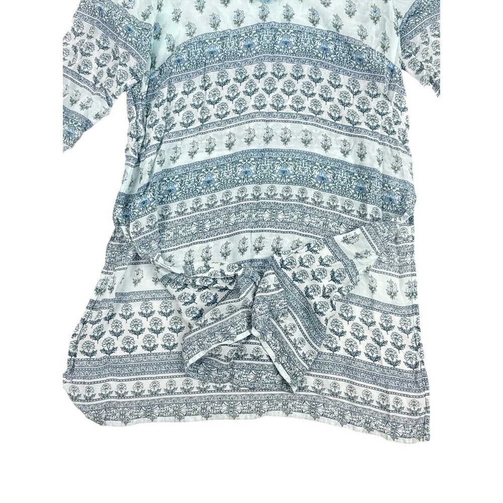J Jill Blue Floral Print Tunic Dress Tassel Tie Top Size M Petite Cover Up - Picture 5 of 9